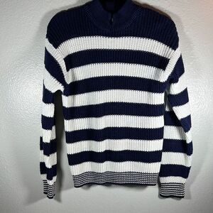 Laura Peterson Split Neck Striped Sweater. Blue & White. Size Medium.